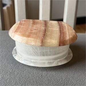 Onyx Stone Striped Hinged Lid Small Trinket Box Natural Finish Decorative